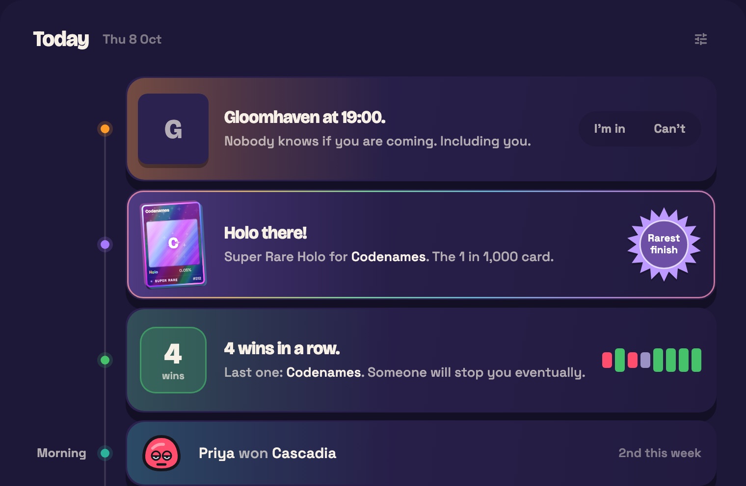 The Let's Roll timeline: tonight's game, a holo pull, a win streak and what friends have been playing